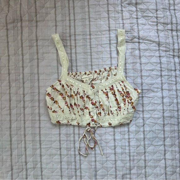 Aeropostale Cream Floral Crop Top - Picture 1 of 3